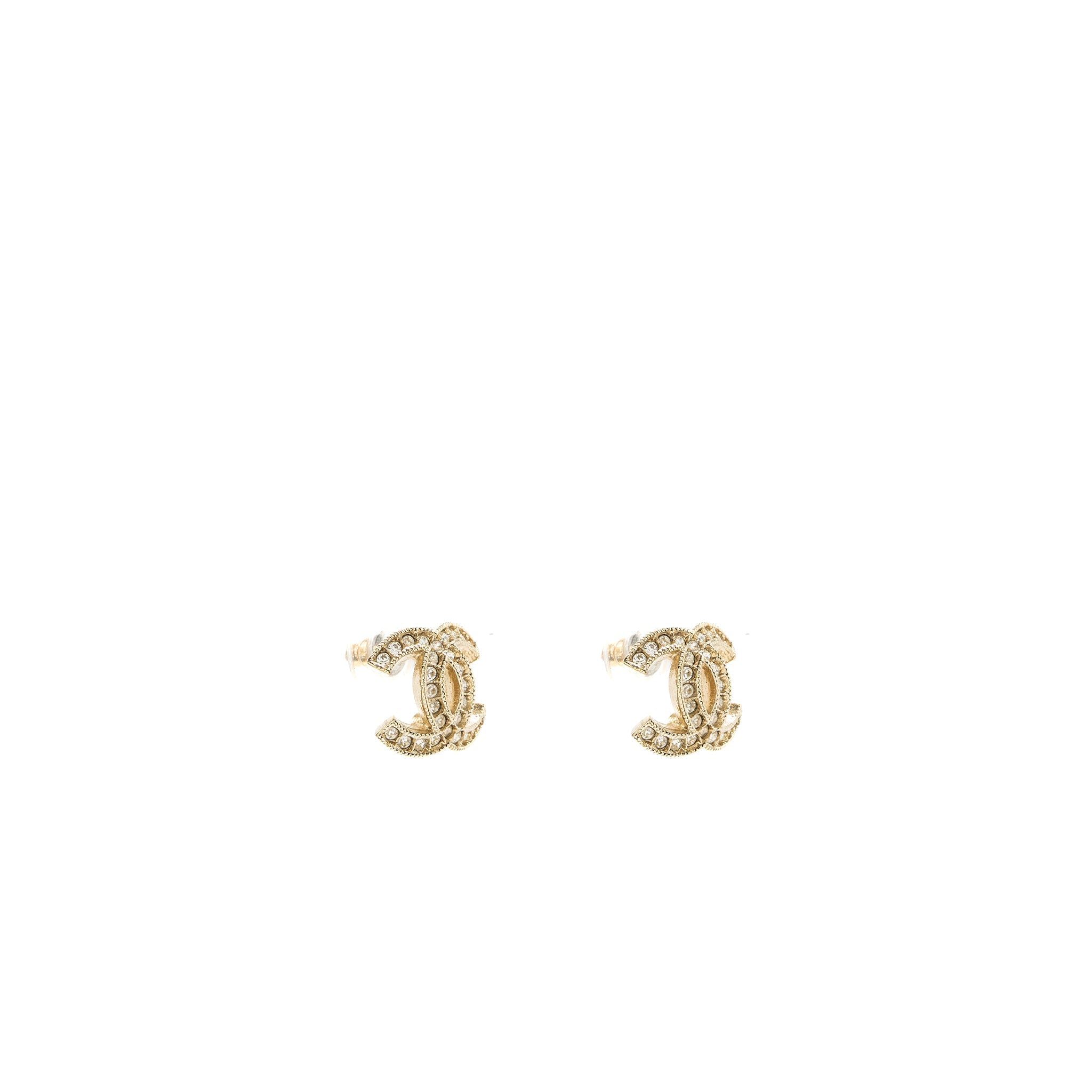 Chanel CC Logo Earrings with Crystal Light Gold Tone