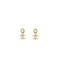CHANEL Pearl CC Logo Drop Earrings Crystal Light Gold Tone