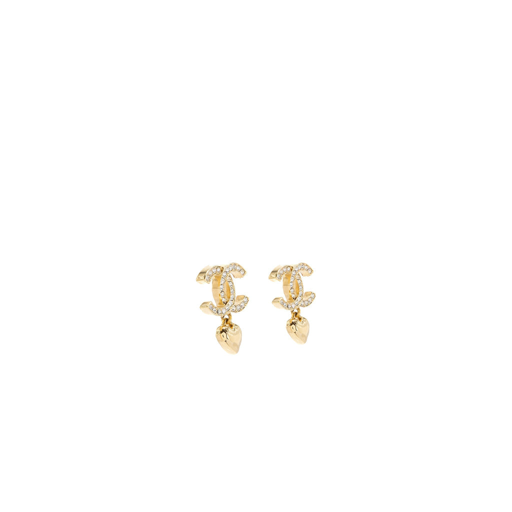 Chanel CC Logo Heart Earrings Crystal