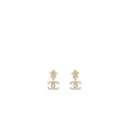 Chanel Crystal Star Earrings with CC logo Drop Light Gold Tone