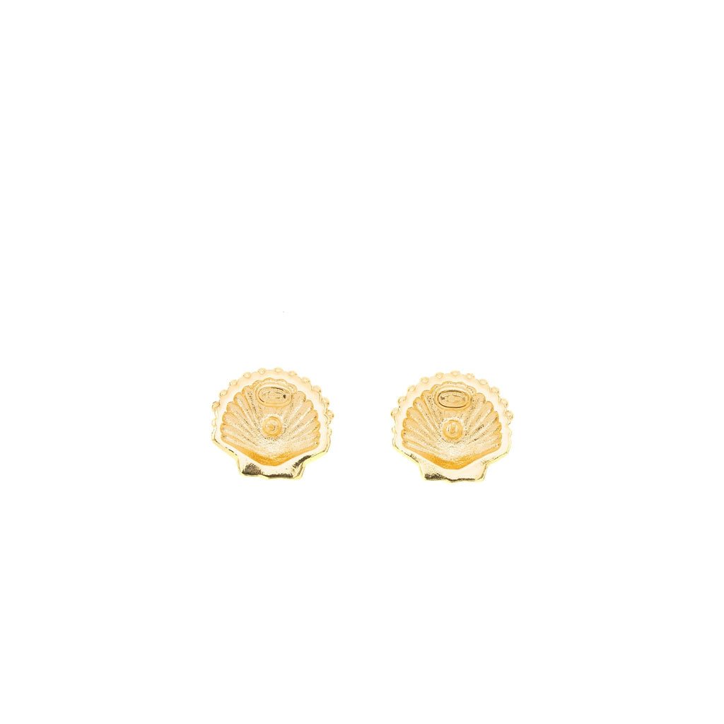 Chanel Shell CC Logo Earrings Crystal Gold Tone