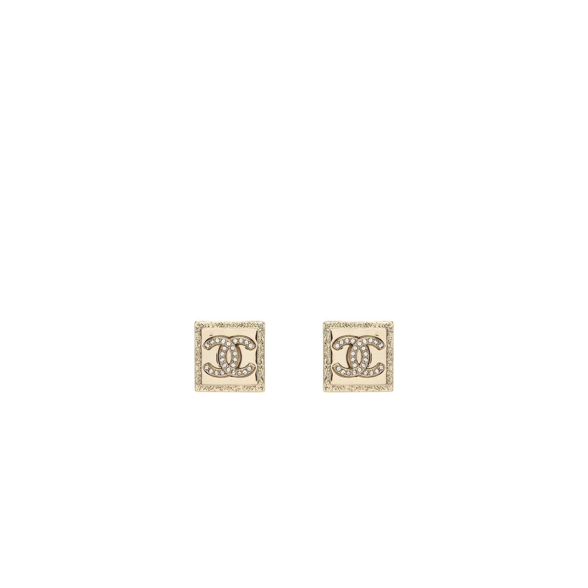 Chanel square CC Logo earring with crystal Light Gold Tone