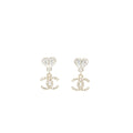 Chanel Heart CC Drop Earrings Crystal Light Gold Tone