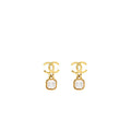 Chanel CC Logo Square Pearl Drop Earrings Gold Tone