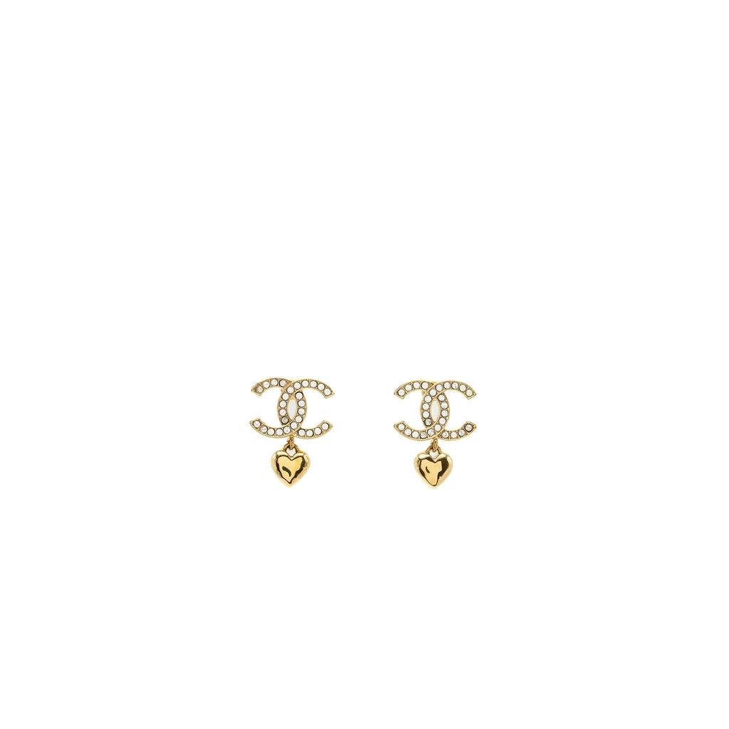 Chanel CC logo dropped earrings with Crystal Gold Tone