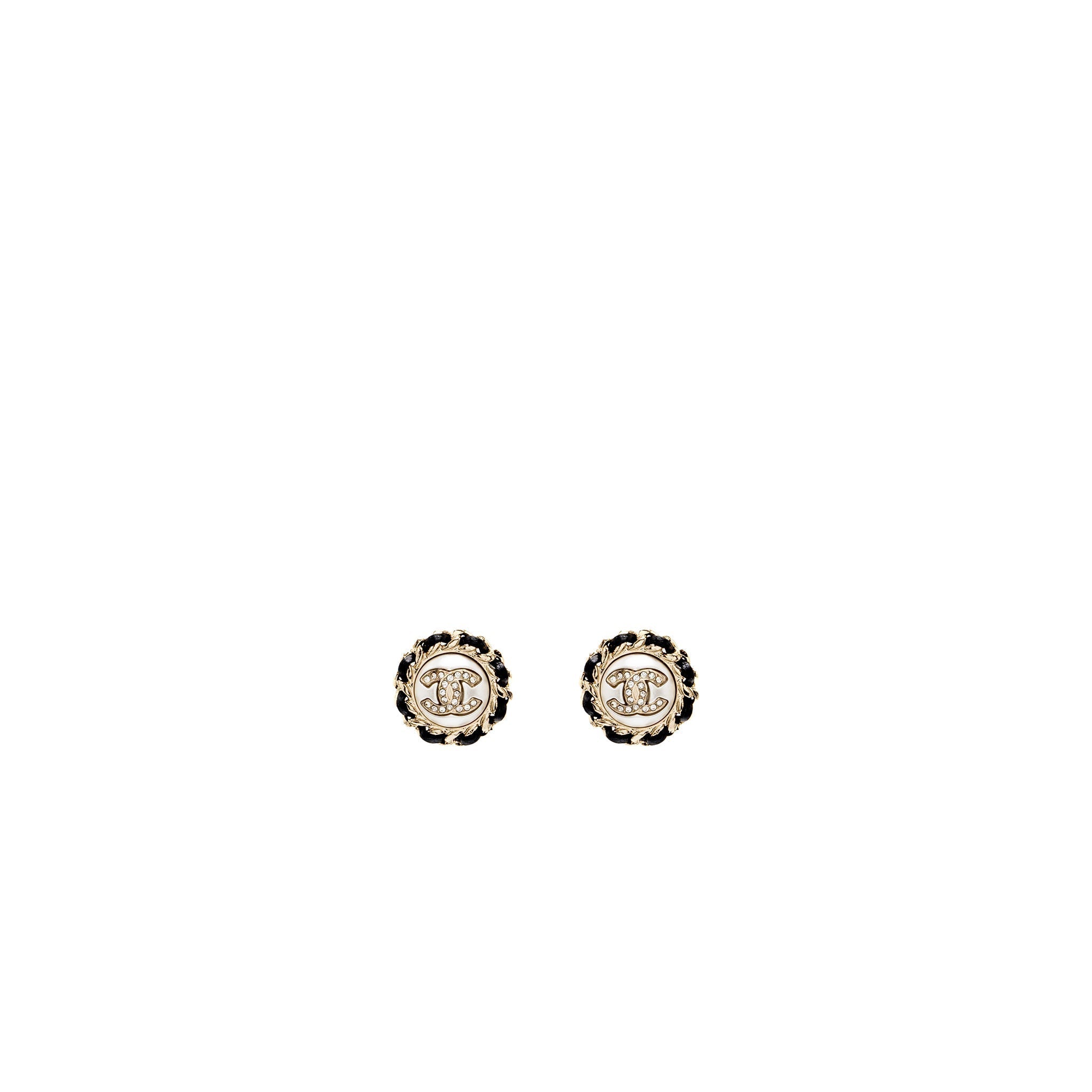 Chanel Round CC Logo Earrings Crystal/ Leather L