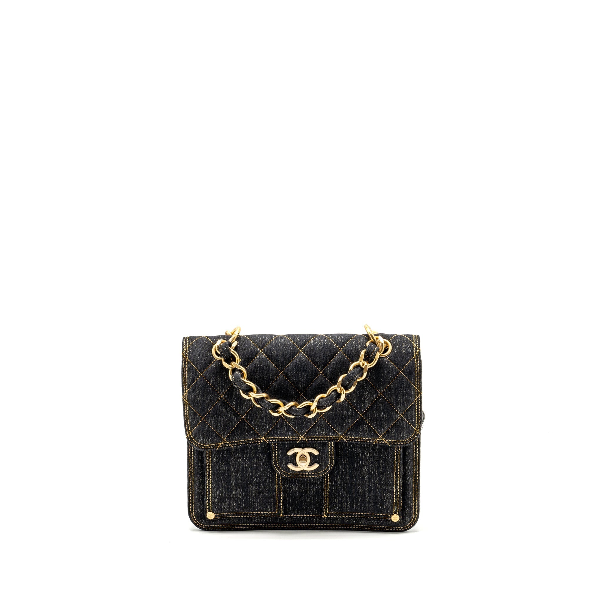 Chanel 23S flap backpack denim dark blue with brushed  (microchip)