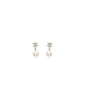 Chanel CC Logo Pearl Dropped Earrings Silver Tone