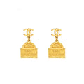 Chanel CC Logo Rue Cambon Drop Earrings Gold Tone