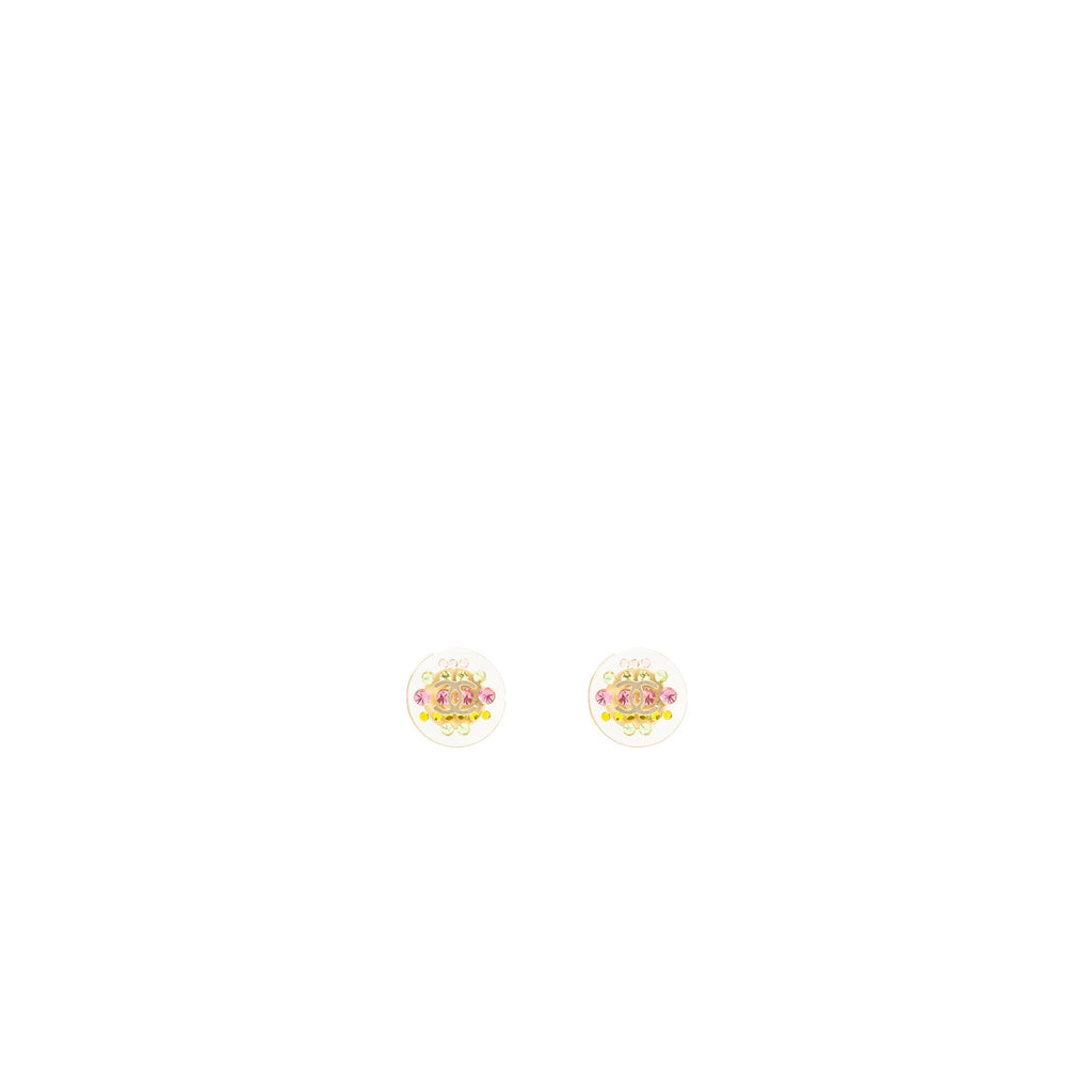 Chanel mini round with CC logo rainbow earrings light gold tone