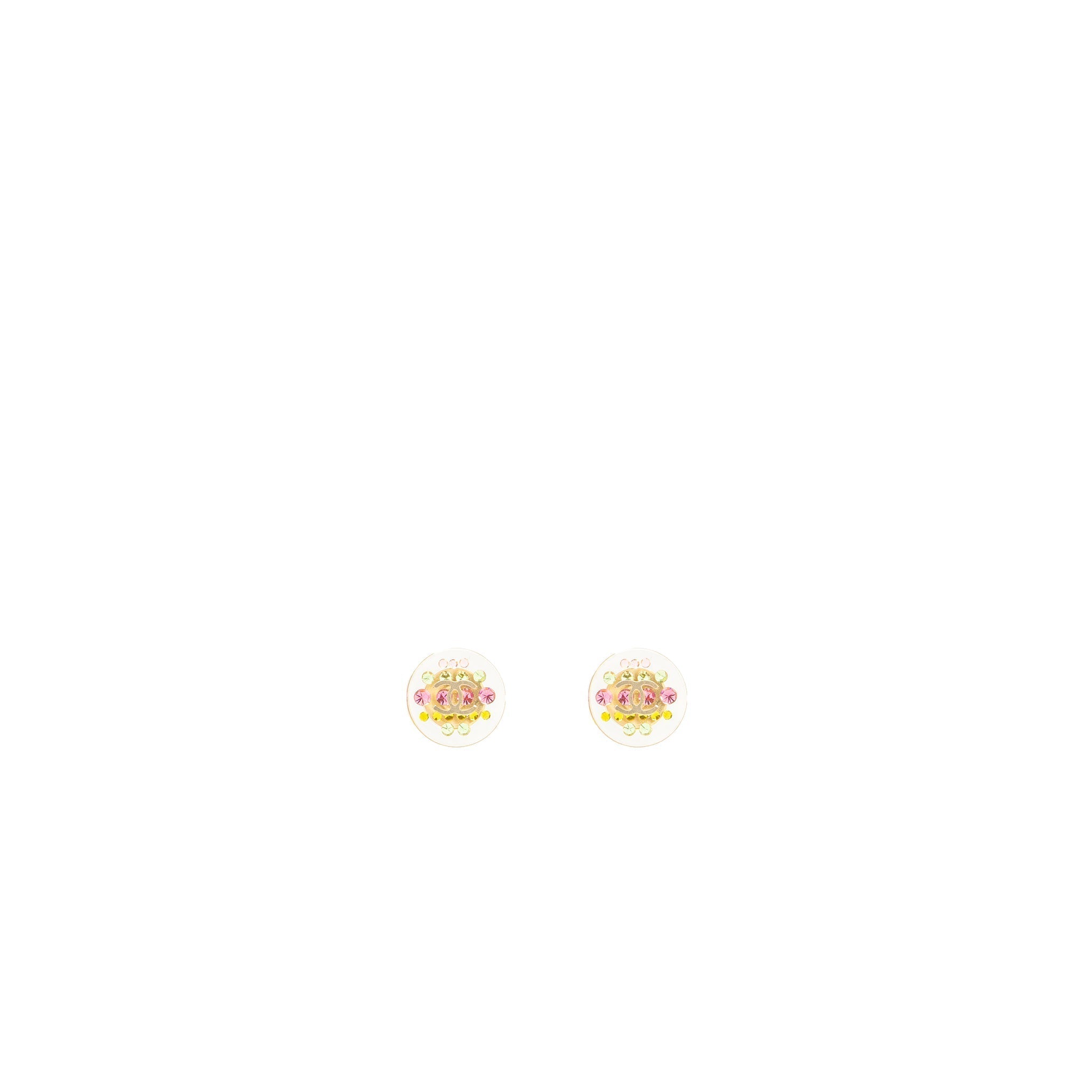 Chanel mini round with CC logo rainbow earrings light gold tone