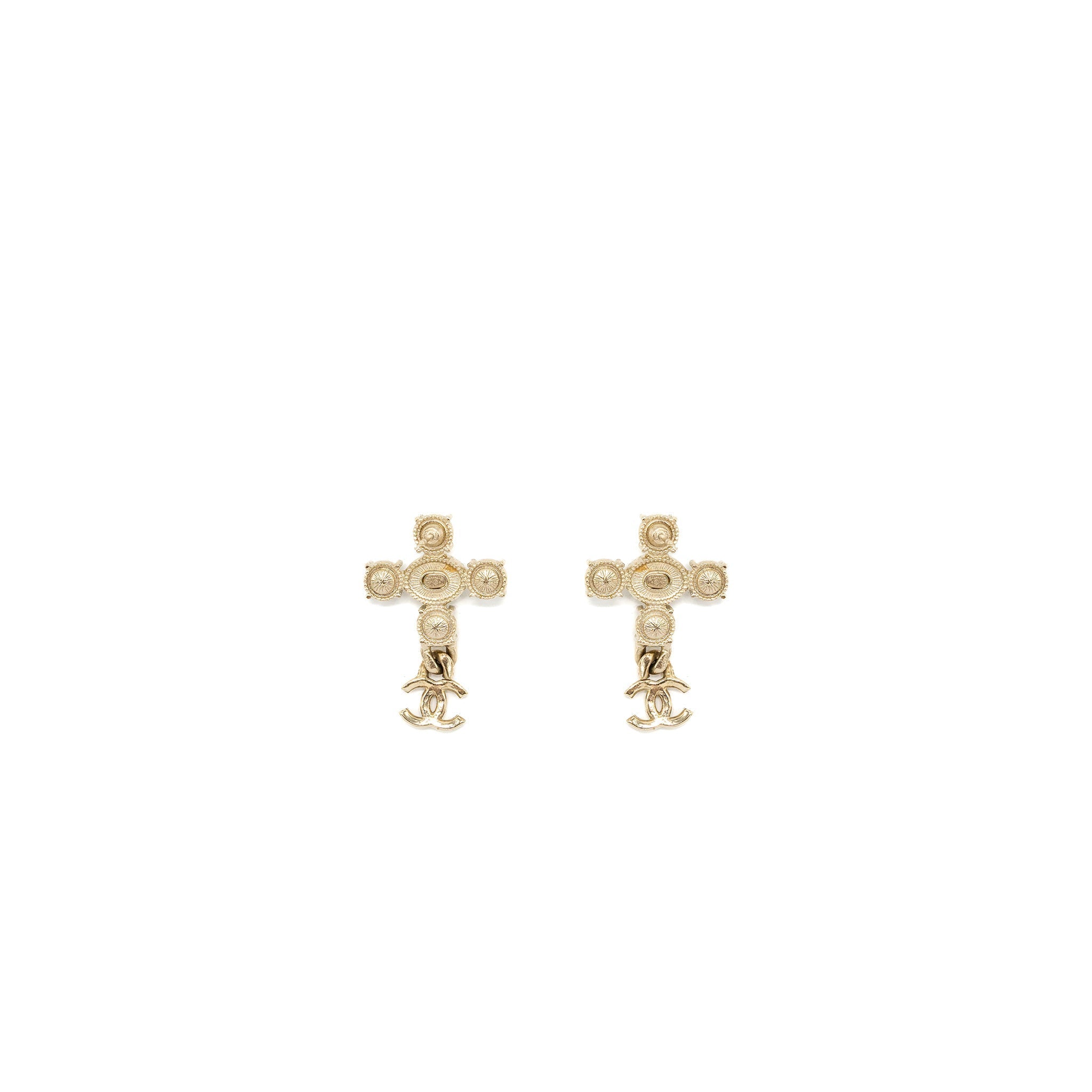 Chanel Cross earrings with CC Logo dropped, Crystal/ pearl Gold Tone