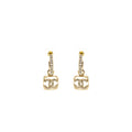 Chanel Square CC Logo Dropped Earrings Crystal Light Gold Tone
