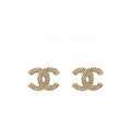 Chanel CC logo with mini pearl deco earrings light gold tone