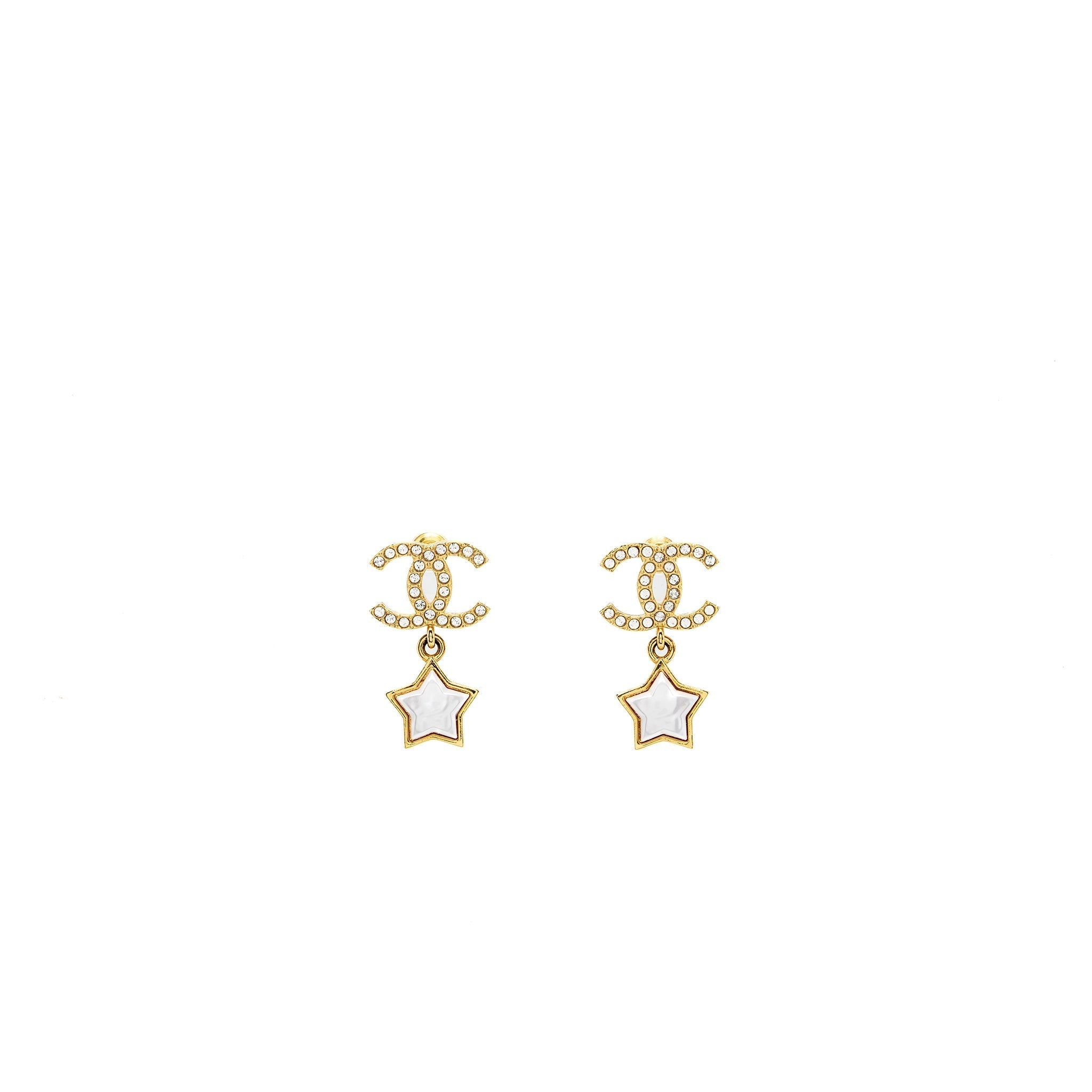Chanel CC Logo Star Dropped earrings Pearl/Crystal/Gold Tone