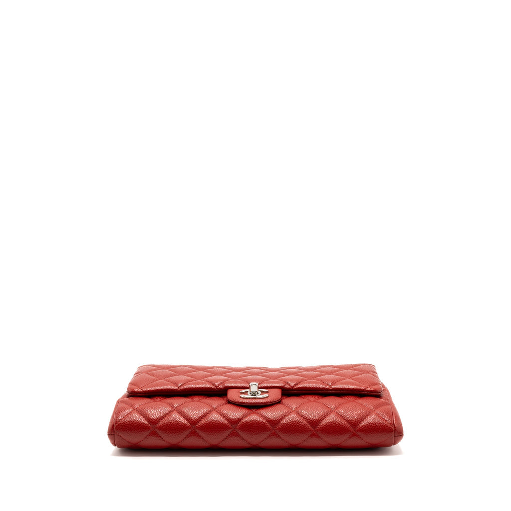 Chanel Timeless Flap Clutch With Chain Caviar Red