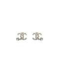 Chanel CC Logo Earrings Crystal Silver Tone