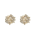 Chanel Giant Geometric CC Logo Earrings Pearl/Crystal Light Gold Tone
