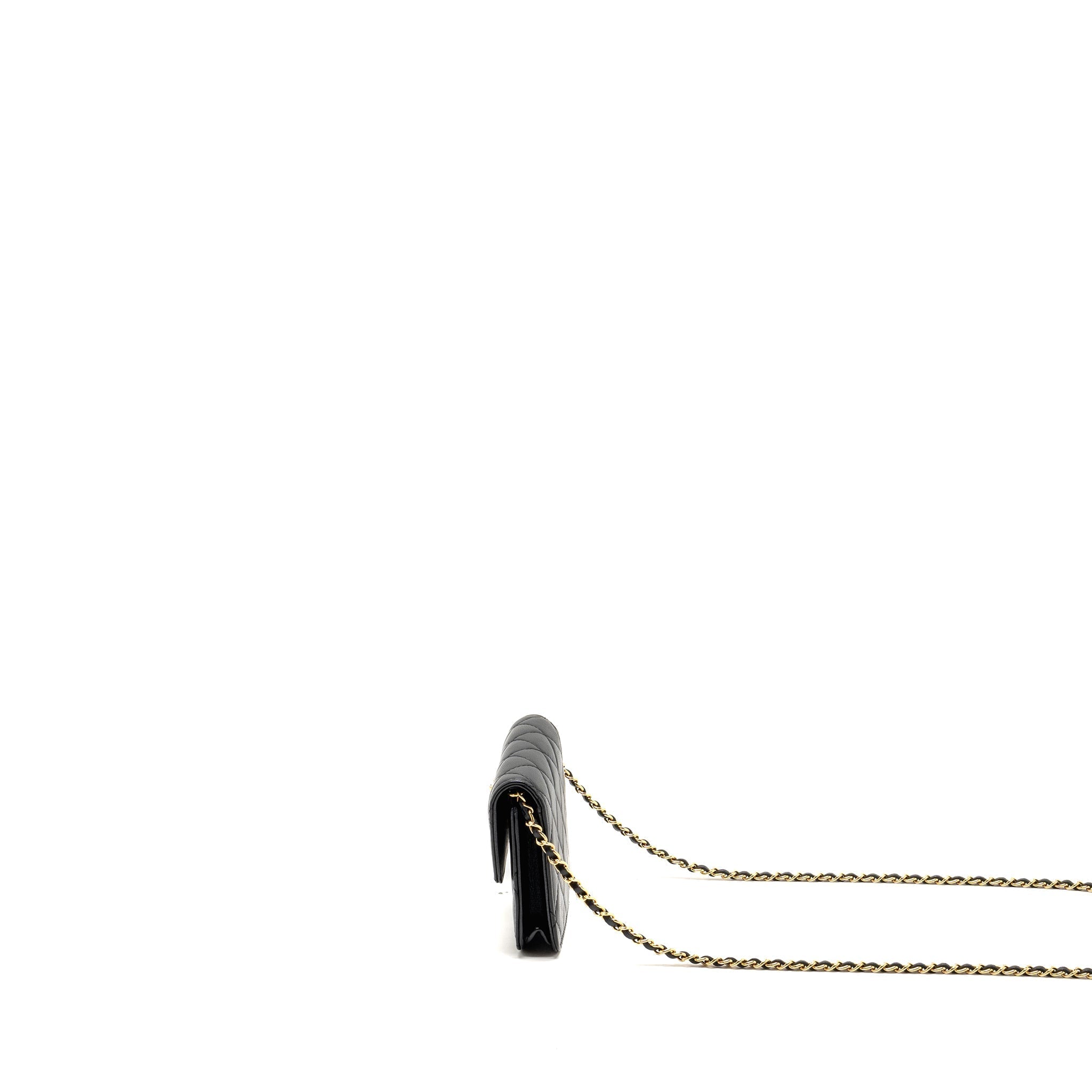 Chanel Zirconium Flap Clutch/ Holder with Chain Lambskin Black