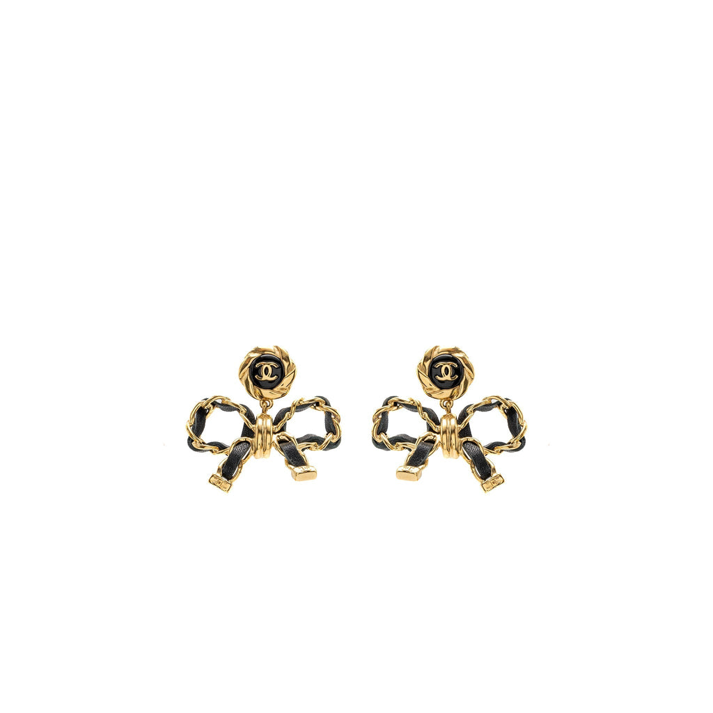 Chanel CC Logo  Bow Drop Earrings Large Model L