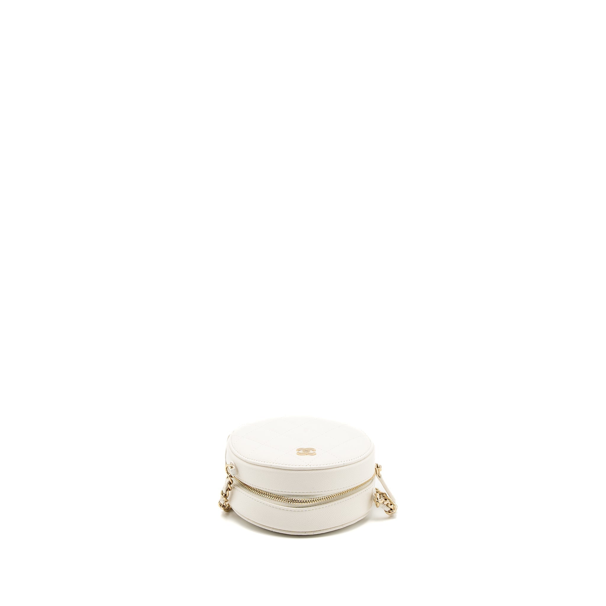 Chanel Round Clutch With Chain Caviar White L