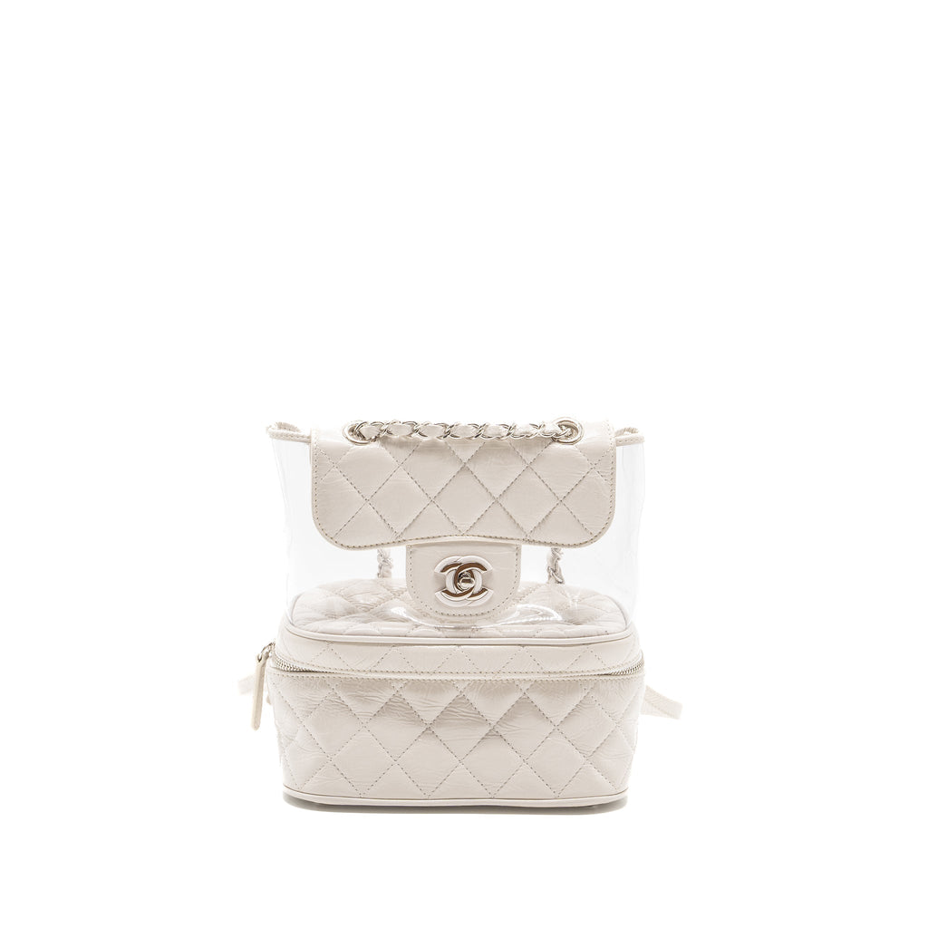 CHANEL TRANSPARENT BACKPACK PVC/SHINY CALFSKIN WHITE