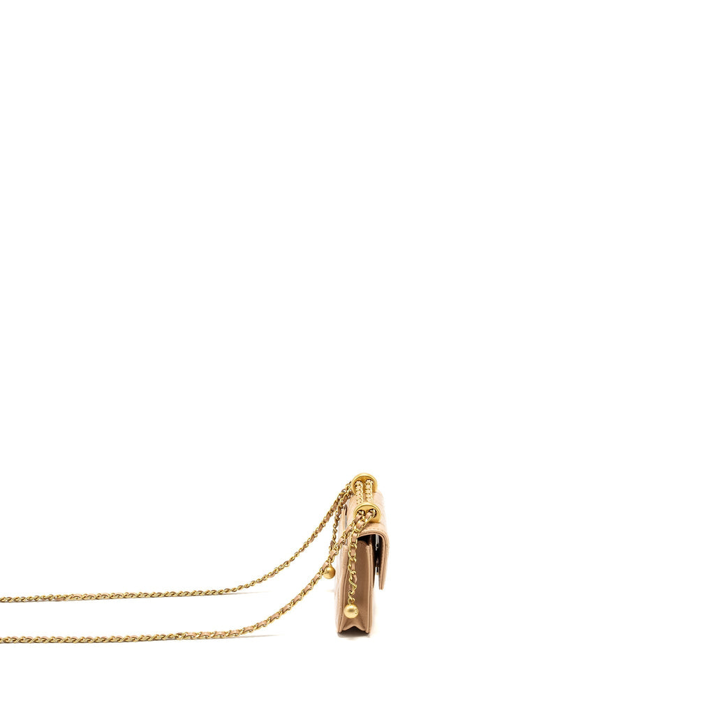 Chanel 21A Gold Crush Mini Flap Clutch with Adjustable Chain Calfskin Beige