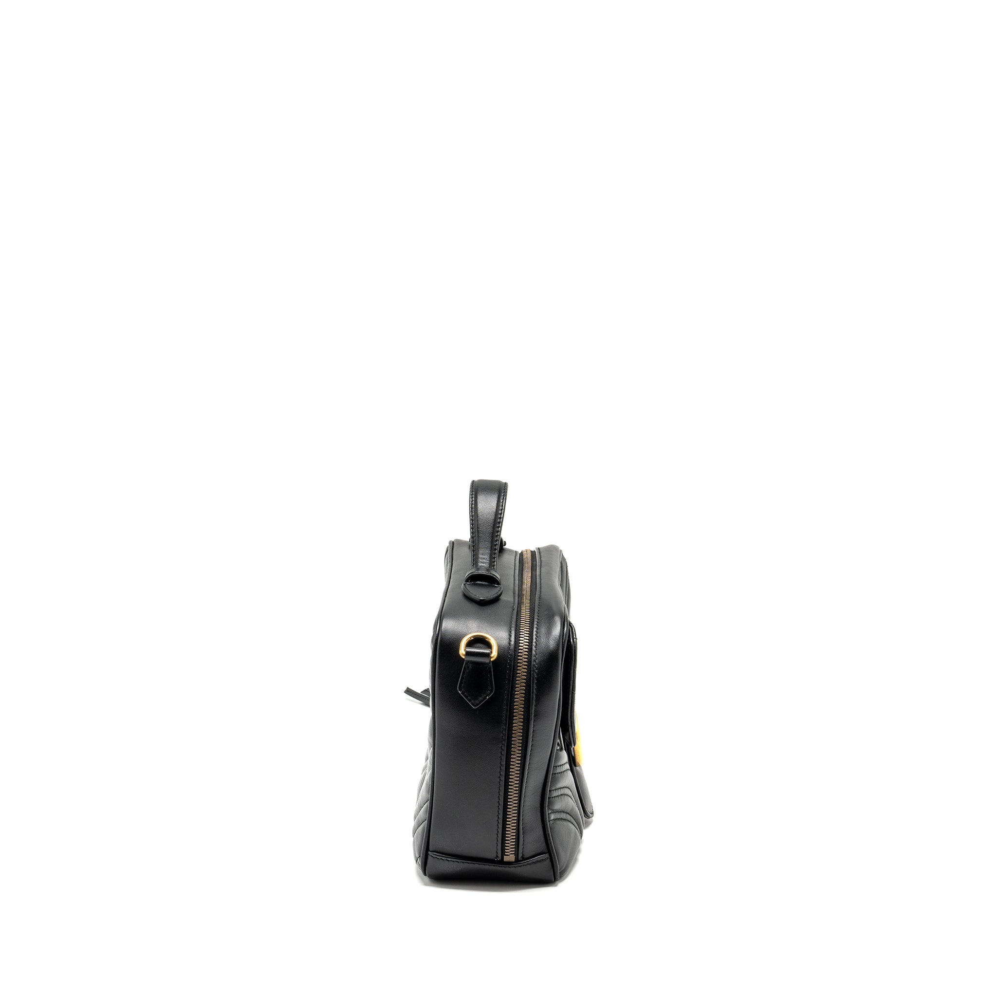 Gucci GG Marmont Zip Around Top handle camera bag calfskin black