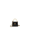 Chanel Detailed Top Handle Mini Clutch with Chain Lambskin Black  (Microchip)