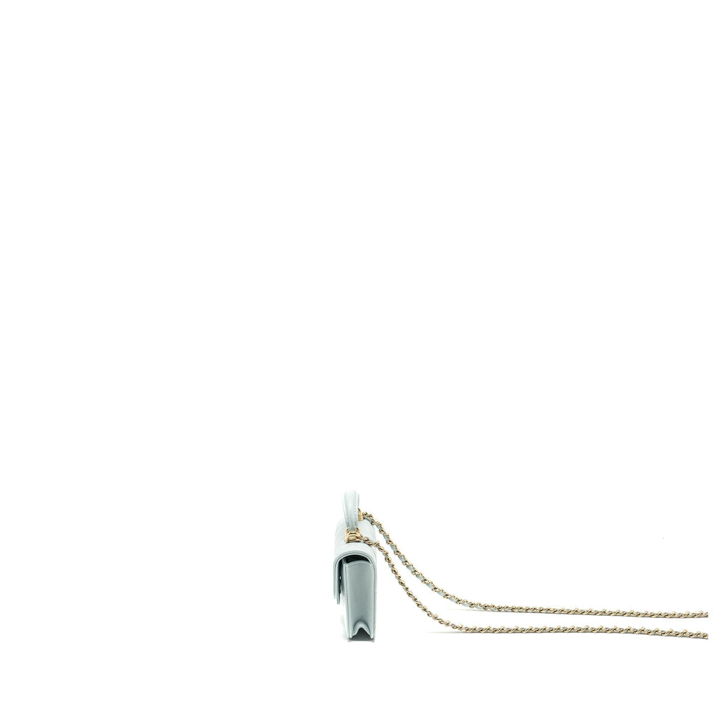 Chanel Top Handle Mini Flap Clutch with Chain Lambskin Light Blue L