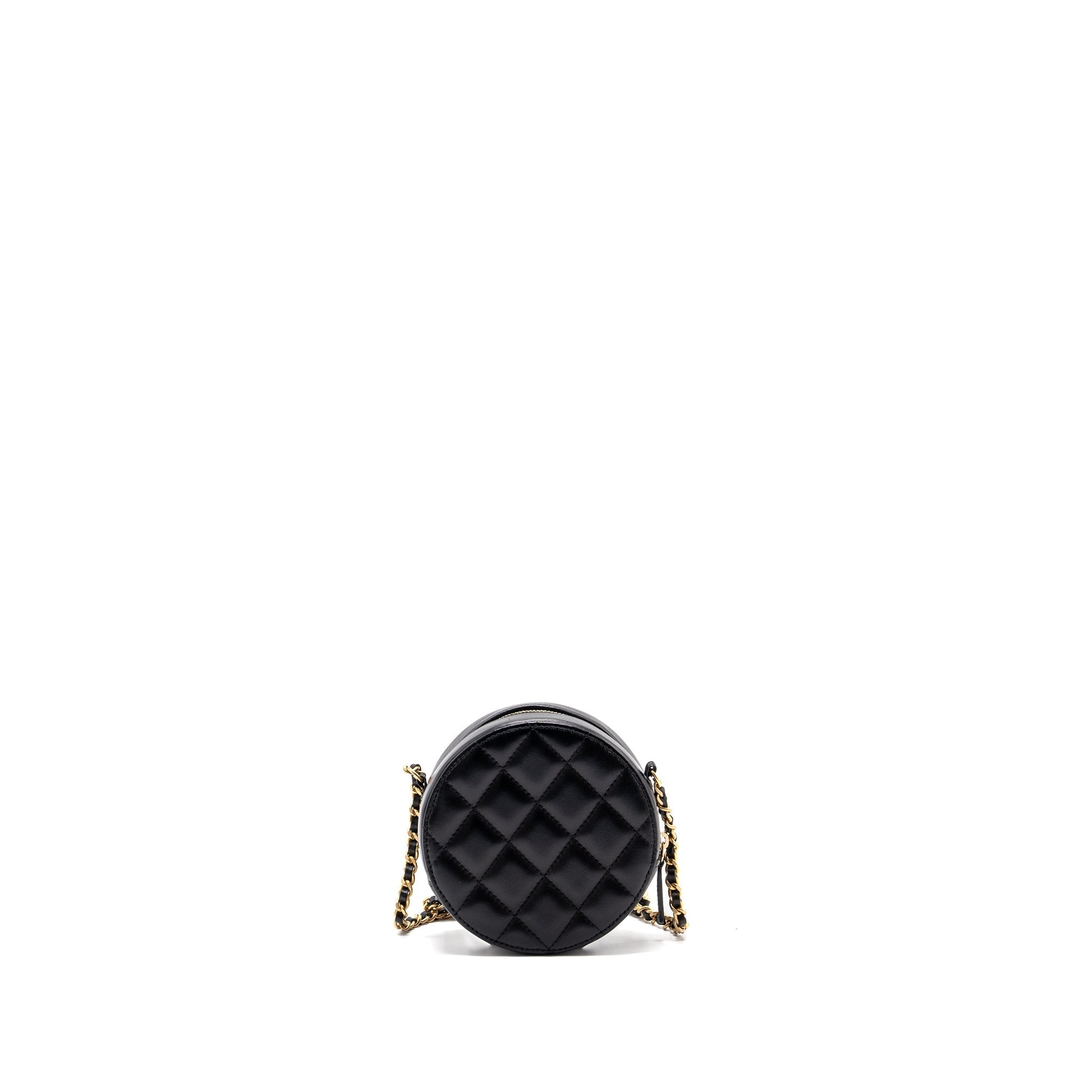 Chanel Limited Edition Charm Round Clutch With Chain Lambskin Black