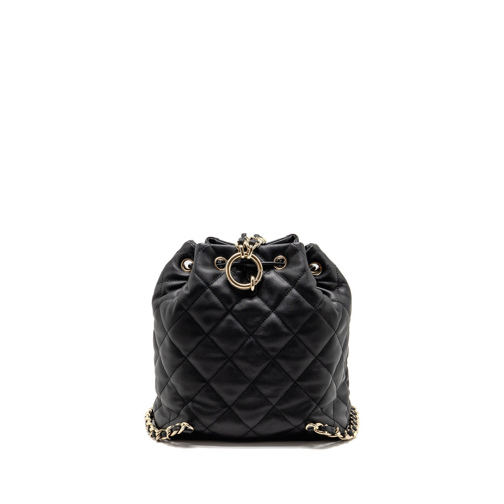 Chanel Drawstring Two Pockets Backpack Calfskin Black