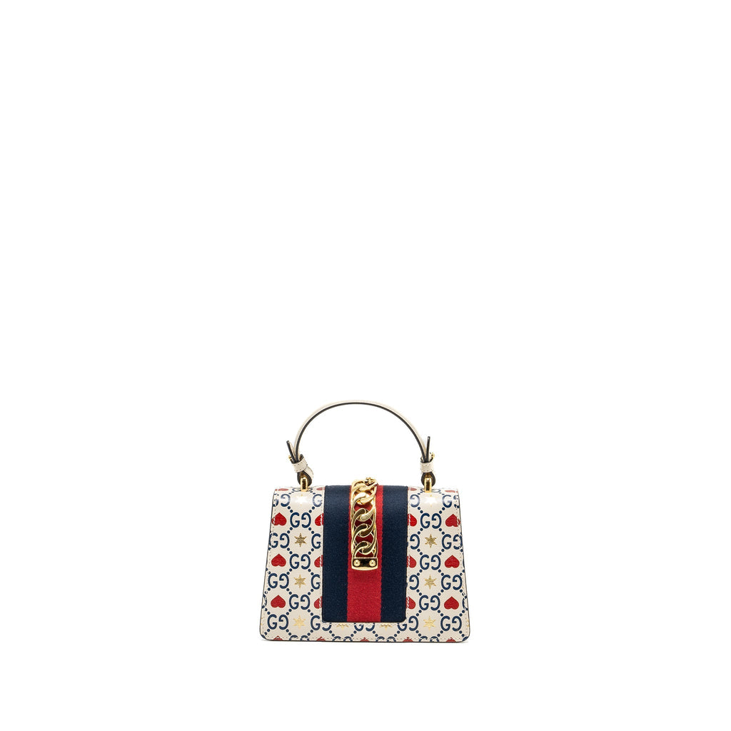 Gucci Mini top handle Sylvie tote bag with heart print limited white multicolor