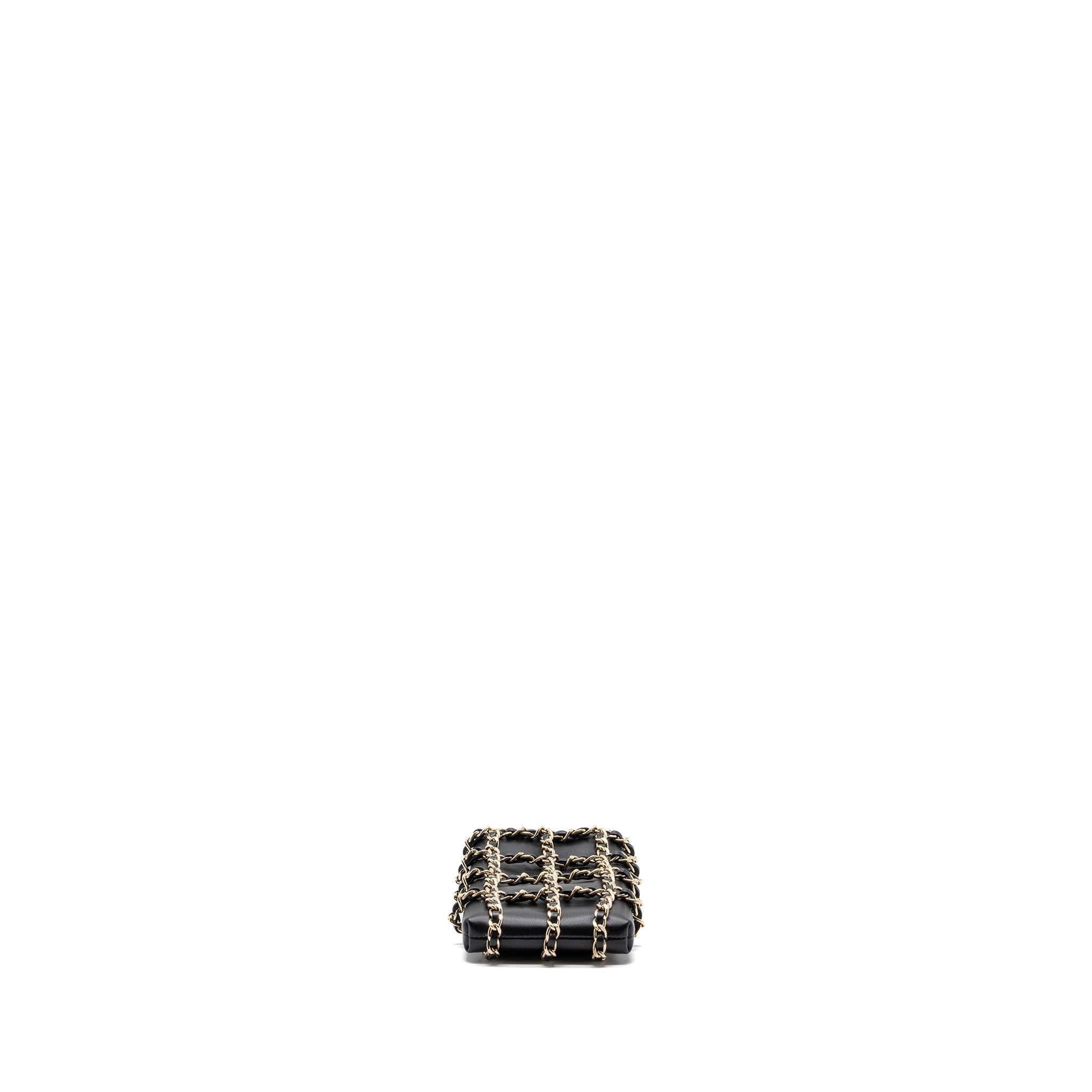 Chanel Gold Clutch O Chain Phone Holder Lambskin Black L