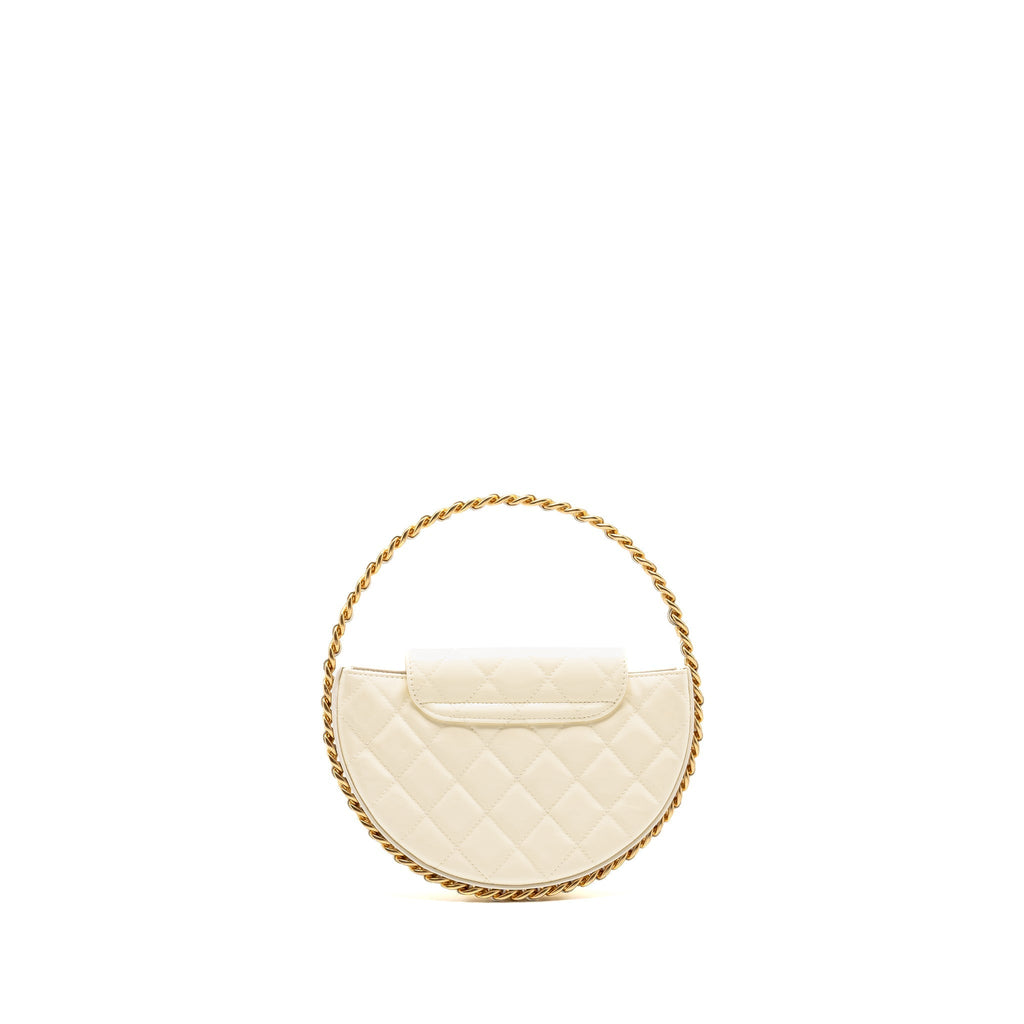 Chanel round clutch patent leather white  (microchip)