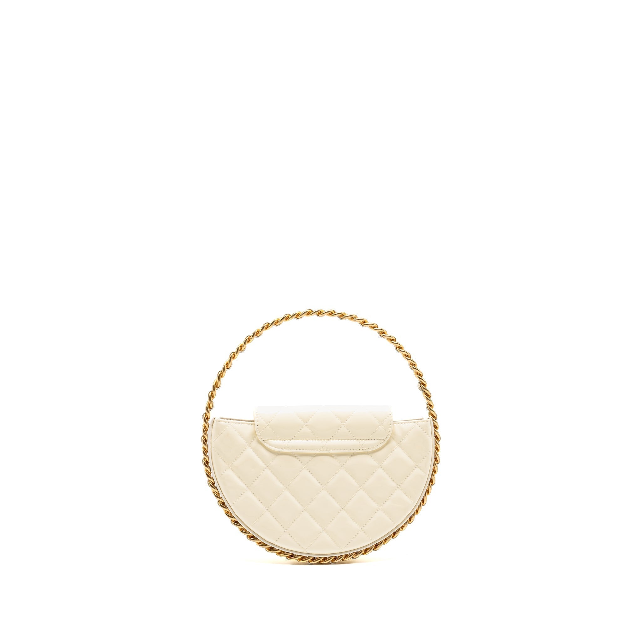 Chanel round clutch patent leather white  (microchip)