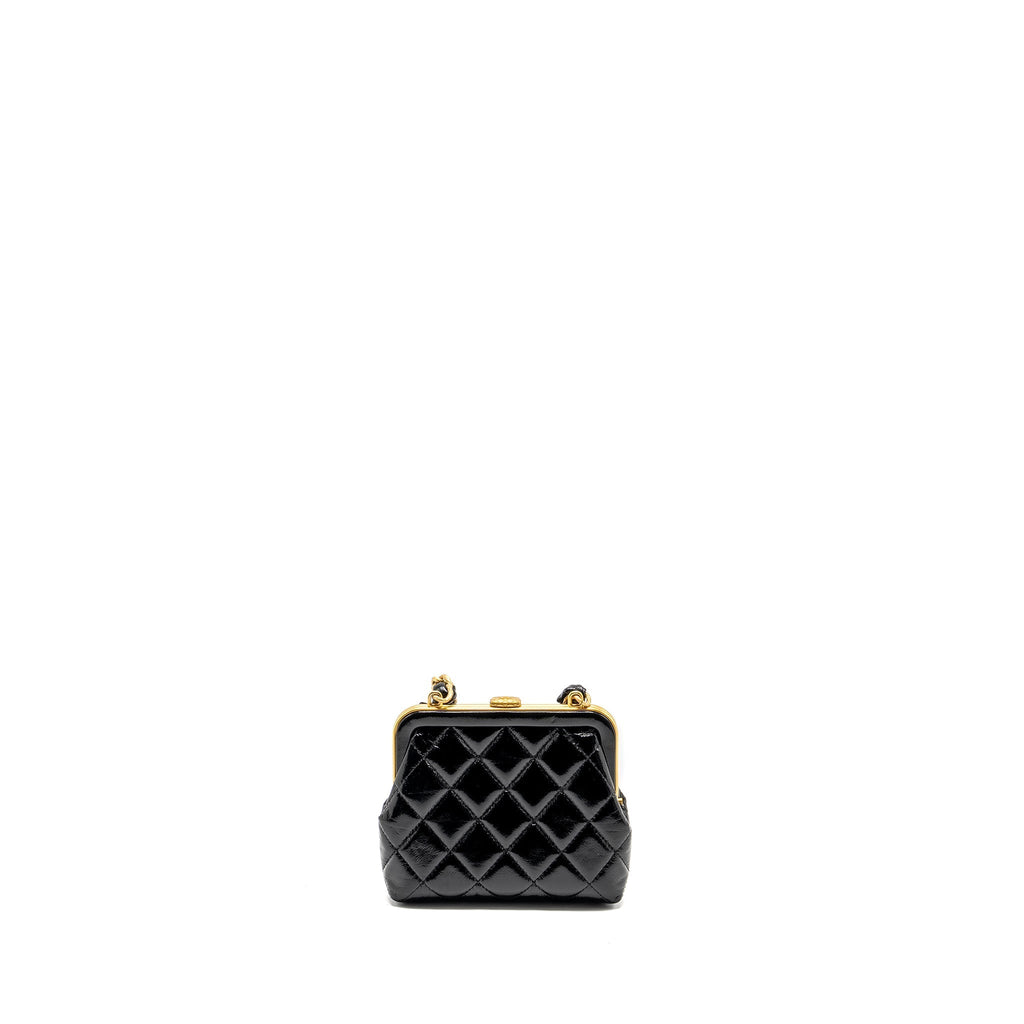Chanel 24A Bowknot Clutch With Chain patent Crumpled Lambskin/Shiny Lambskin Black  (microchip)