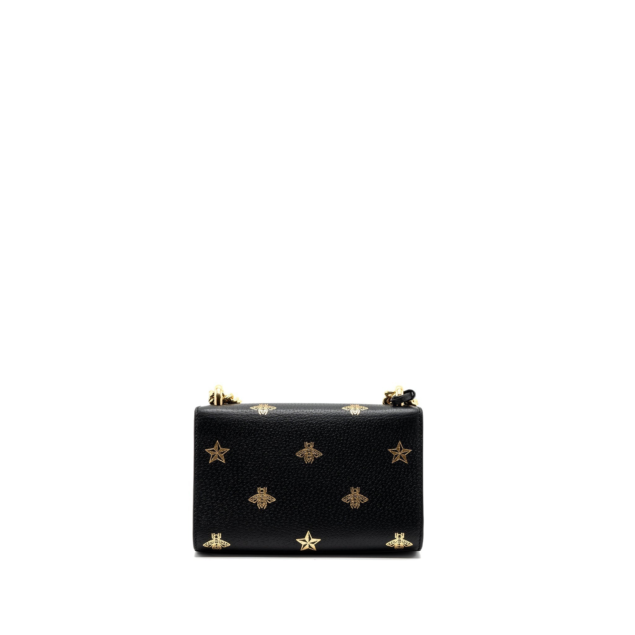 Gucci padlock chain bag bee print calfskin black