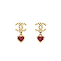 Chanel CC Heart Drop Earrings Light Gold Tone/ Purple