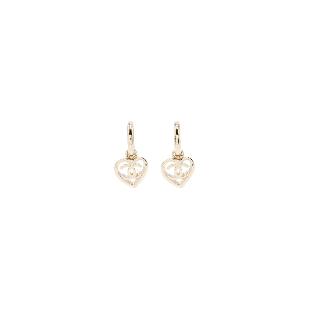 Chanel Round Heart Shape Dropped Earring Light Gold Tone