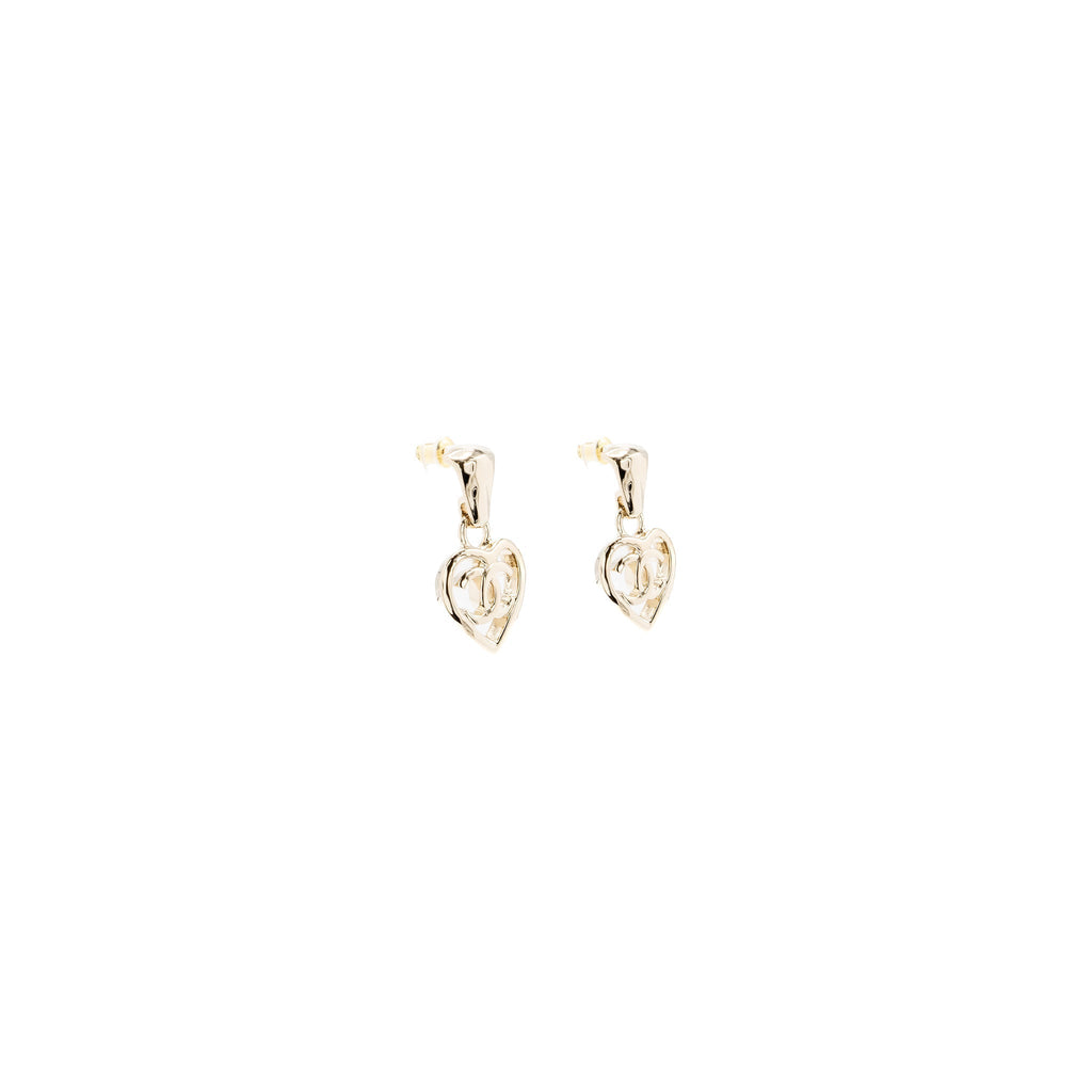 Chanel Heart Shape Dropped Earring Light Gold Tone