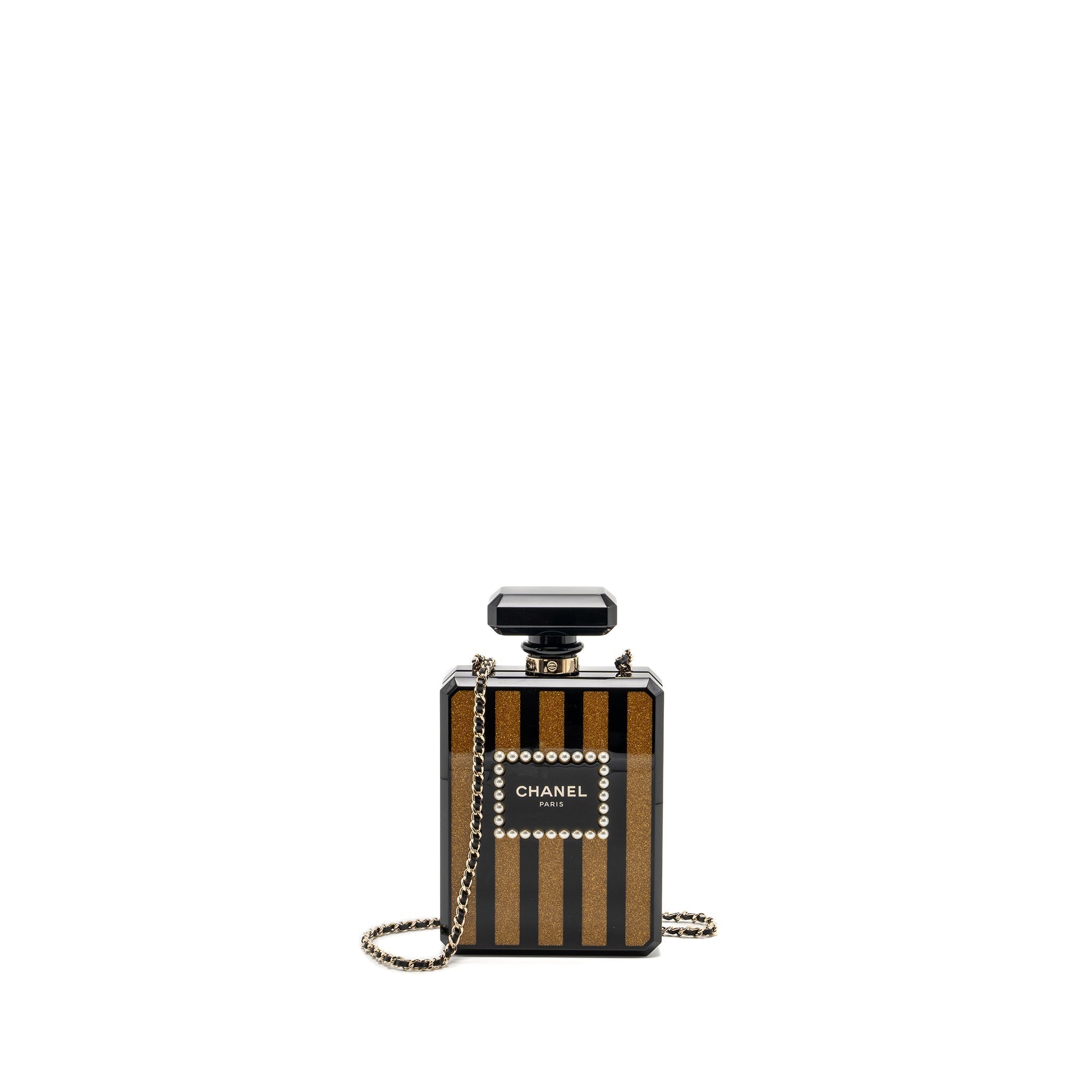 Chanel 17A Perfume Bottle Clutch Evening Bag Black / Bronze L