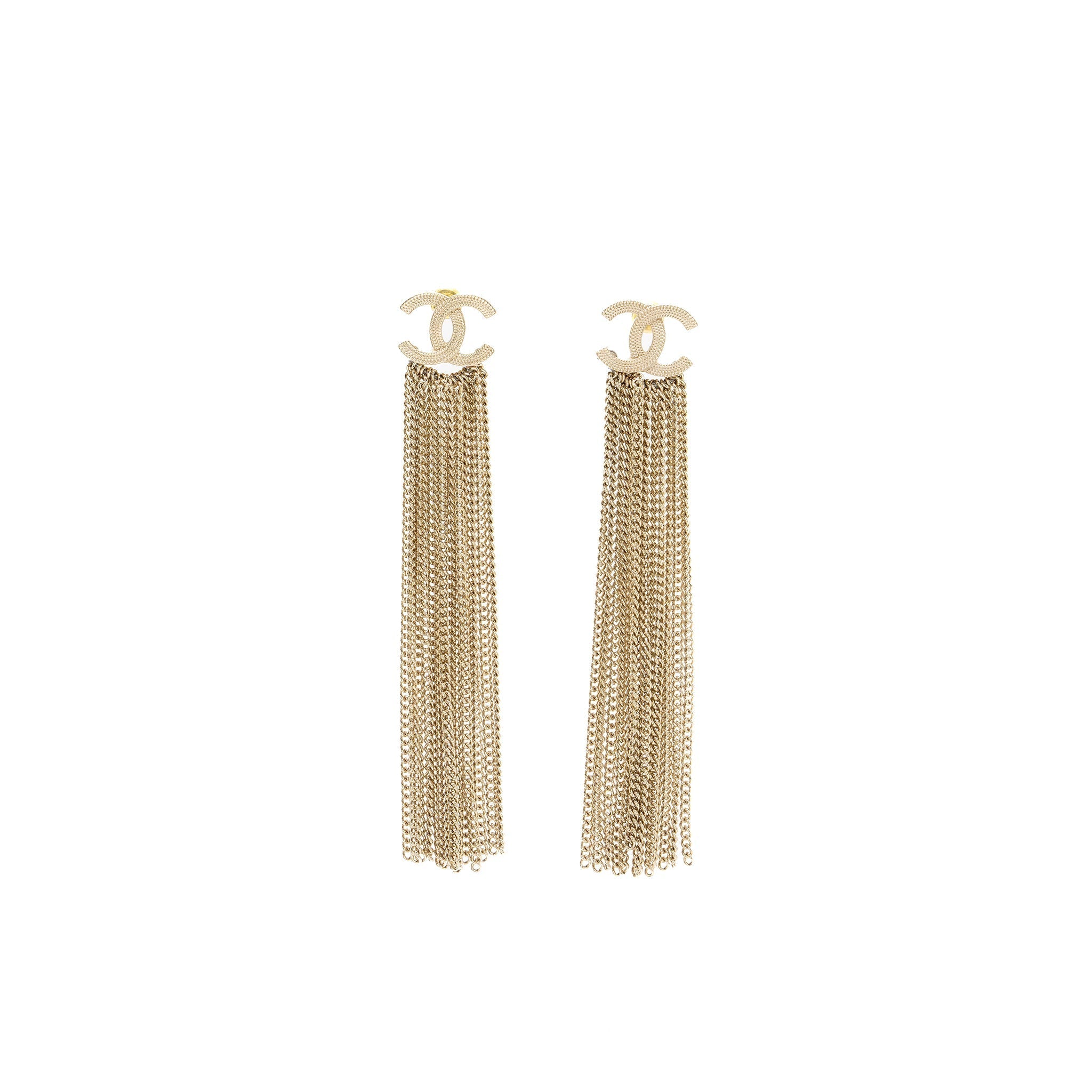 Chanel CC Logo Tassel Earrings Light Gold Tone