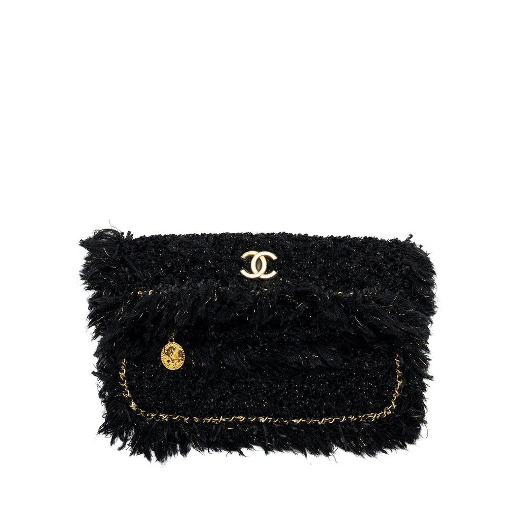 Chanel Fringe Paris Cosmopolite Clutch Tweed Black