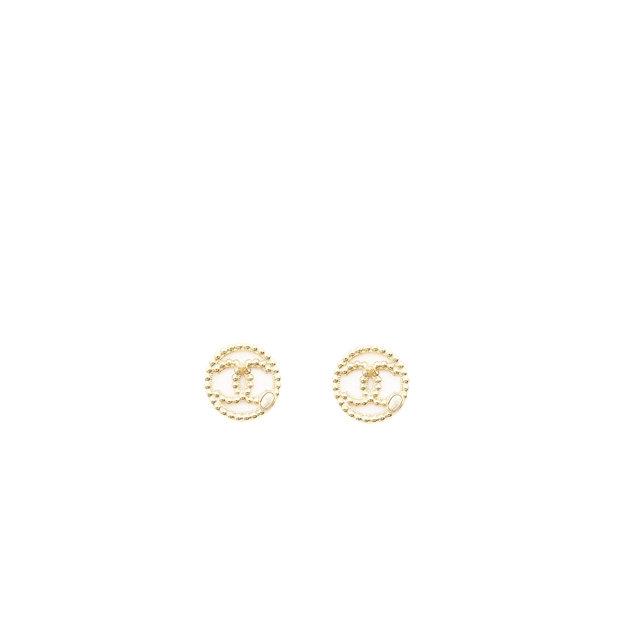 Chanel 22C Round CC Logo Earrings Light Gold Tone