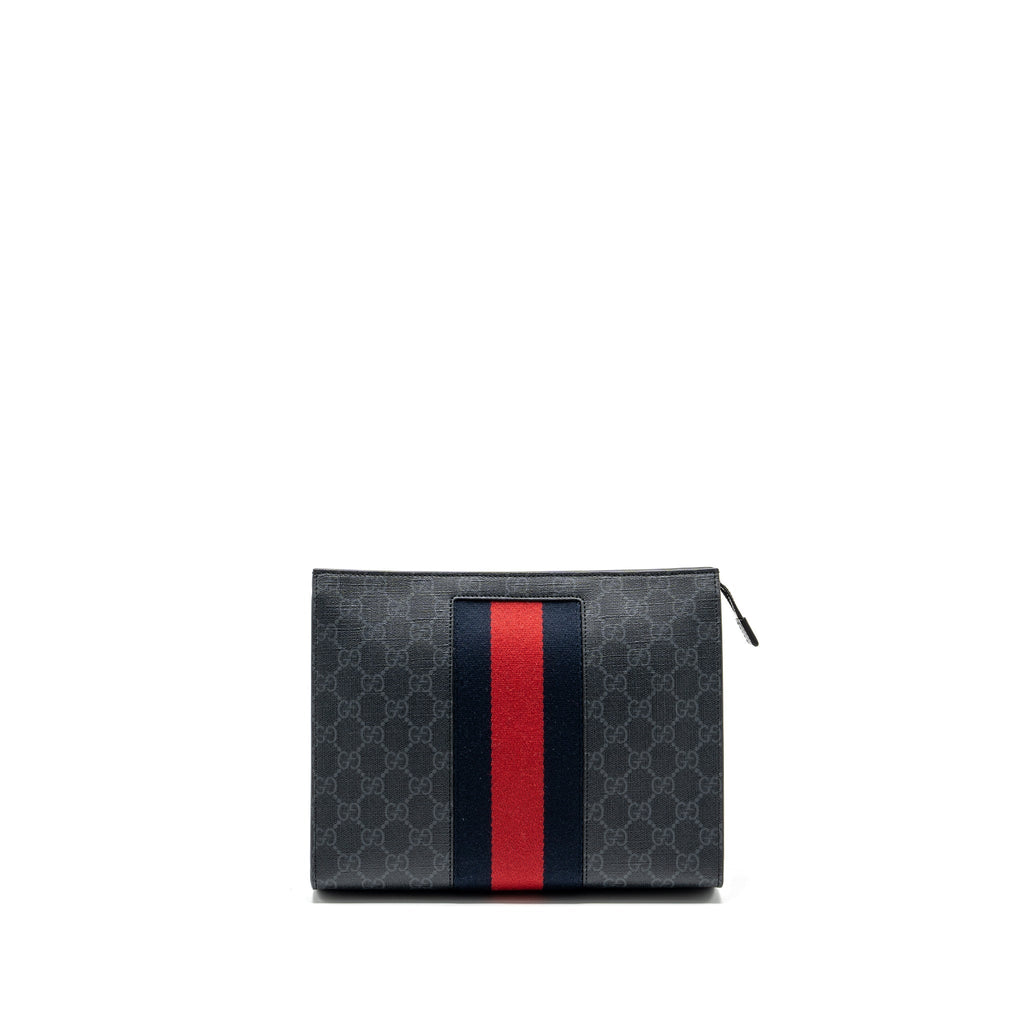 Gucci GG Supreme Canvas / Leather Zip Clutch Black/ Multicolour SHW