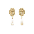 Chanel CC Logo Earrings Pearl Dropped Crystal Gold Tone
