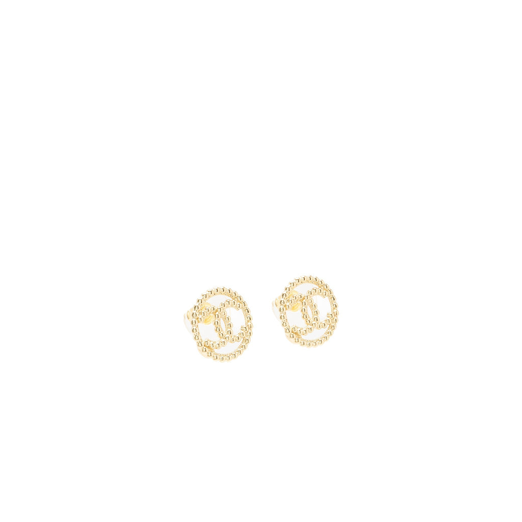 Chanel 22C Round CC Logo Earrings Light Gold Tone