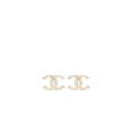 Chanel CC Logo Earrings Crystal Light Gold Tone