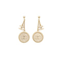 Chanel Round CC Logo Drop Earrings Gold Tone
